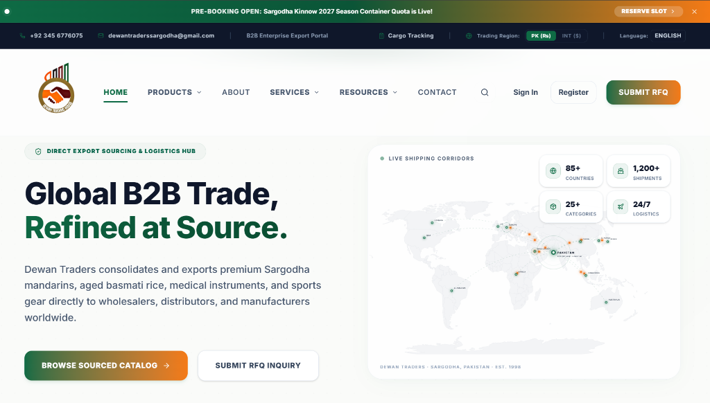 Dewan Traders (dewantrade.com) - B2B Pakistan Exporter website built by Frontier Systems